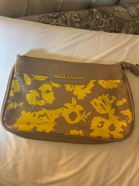 Kate Landry Taupe Crossbody with Yellow Floral Pattern
